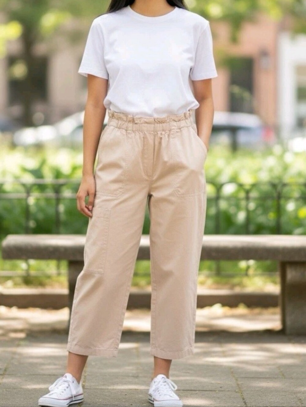 By Anthropologie Paperbag Waist Cargo Cropped Pants Peach Pink Size XL